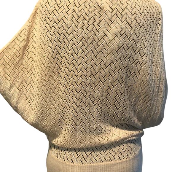 Cache Pink Knit Peek A Boo Faux Wrap Top New Metallic Kissed Plunging V NWT $118 - Picture 6 of 11